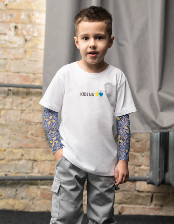 Футболка з тату-рукавами Дрейк Вишиванка біла Kids UA