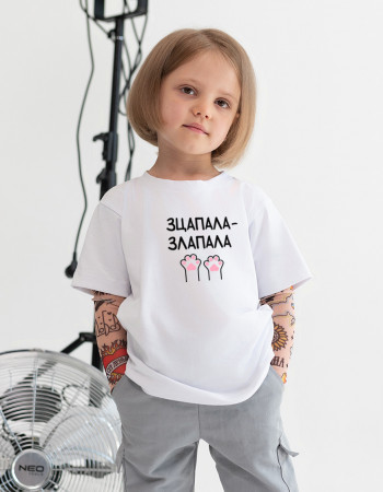 Футболка з тату-рукавами Дрейк Ukraine біла Зцапала-злапала