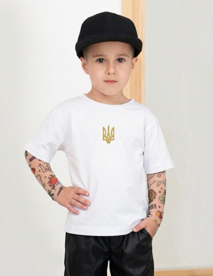 Футболка з тату-рукавами Дрейк Ukraine біла Тризуб