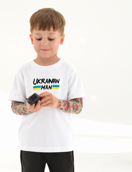 Футболка з тату-рукавами Дрейк Ukraine біла Ukrainian man