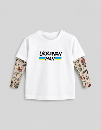 Футболка з тату-рукавами Дрейк Ukraine біла Ukrainian man
