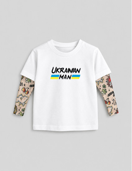 Футболка з тату-рукавами Дрейк Ukraine біла Ukrainian man