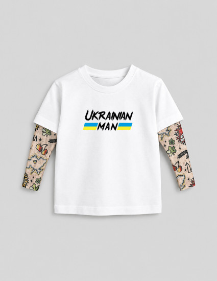Футболка з тату-рукавами Дрейк Ukraine біла Ukrainian man