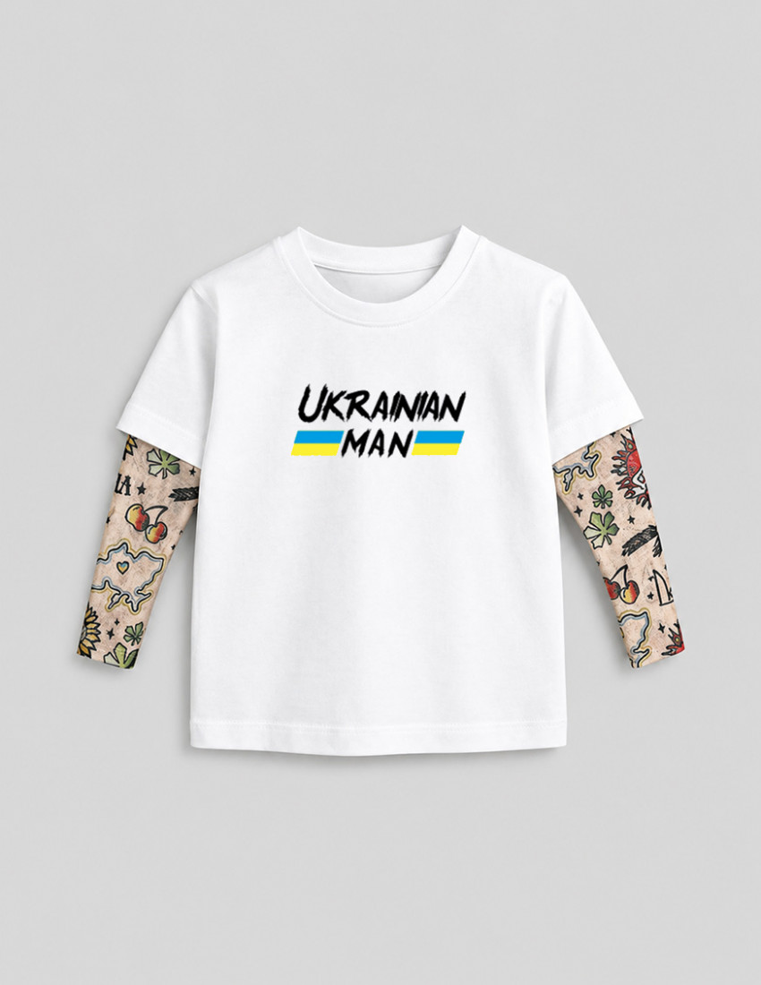 Футболка з тату-рукавами Дрейк Ukraine біла Ukrainian man