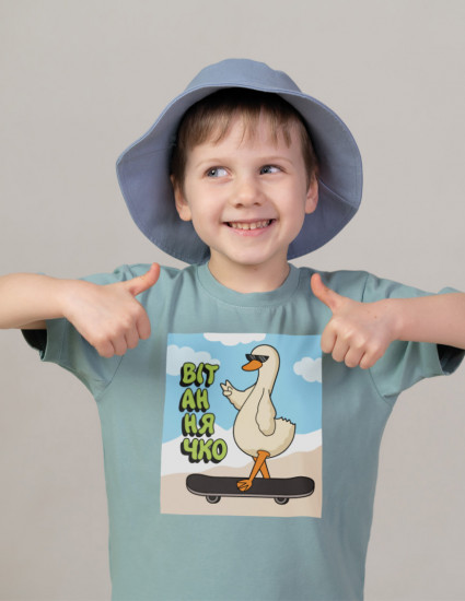 Футболка Овер сіро-зелена Вітаннячко Футболка Овер сіро-зелена Вітаннячко