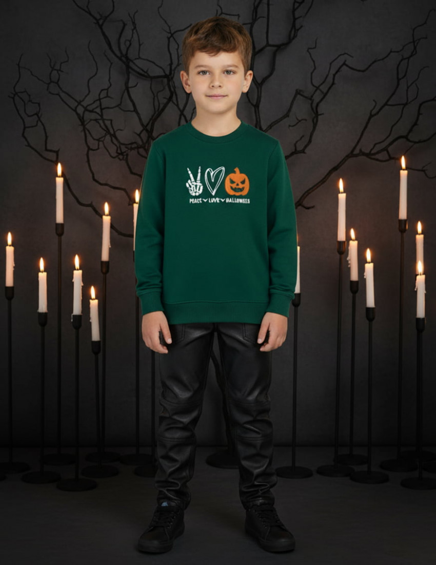 Світшот Джоуї темно-зелений Peace Love Halloween