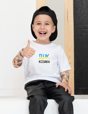 Футболка з тату-рукавами Дрейк Ukraine біла ДНК козака