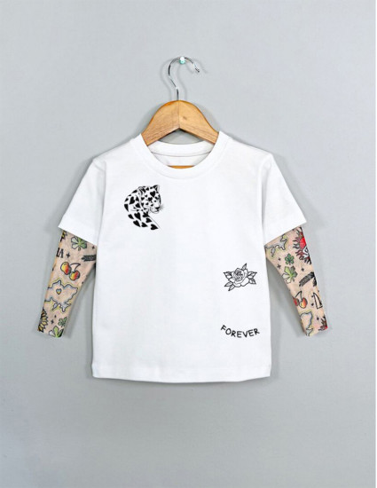 Футболка з тату-рукавами Дрейк Ukraine біла Love & forever