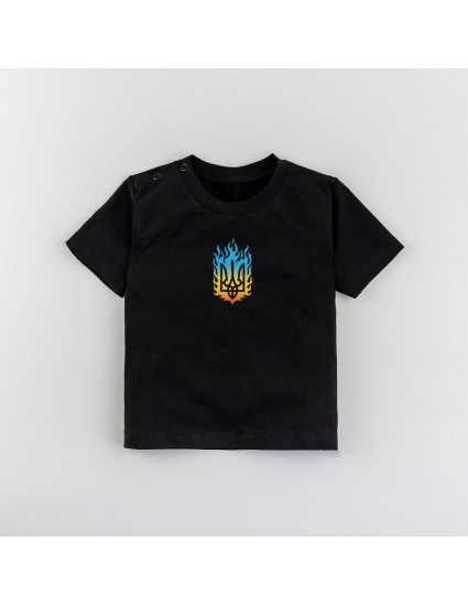 Футболка Овер чорна Палаючий тризуб
