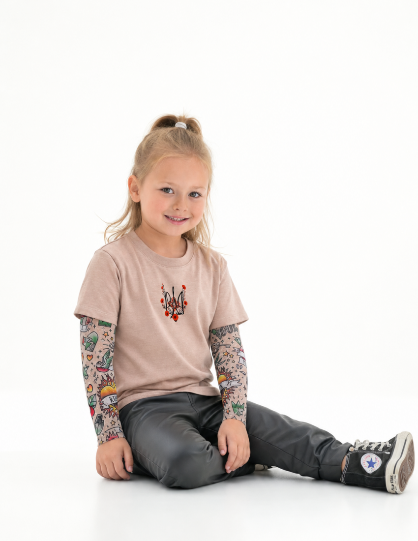 Футболка Дрейк з тату рукавами tattoo style Тризуб Вишиванка