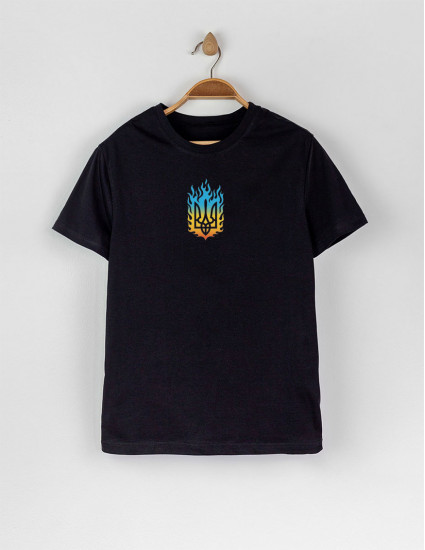 Футболка Овер для дорослого чорна Палаючий тризуб