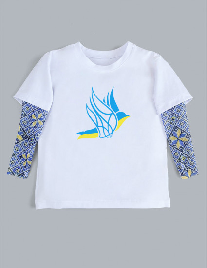 Футболка з тату-рукавами Дрейк Вишиванка біла Вільний птах