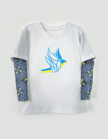 Футболка з тату-рукавами Дрейк Вишиванка біла Вільний птах