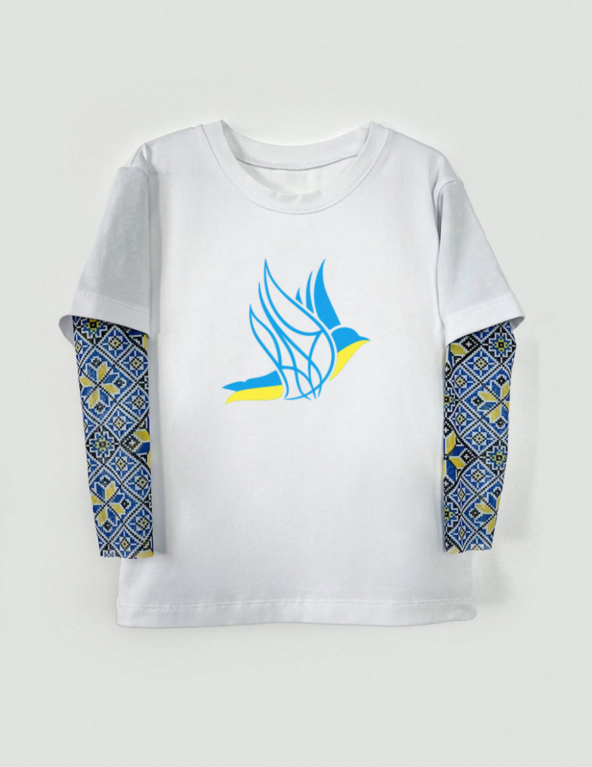 Футболка з тату-рукавами Дрейк Вишиванка біла Вільний птах