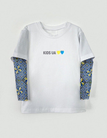Футболка з тату-рукавами Дрейк Вишиванка біла Kids UA