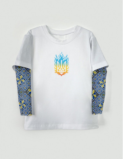 Футболка з тату-рукавами Дрейк Вишиванка біла Палаючий тризуб