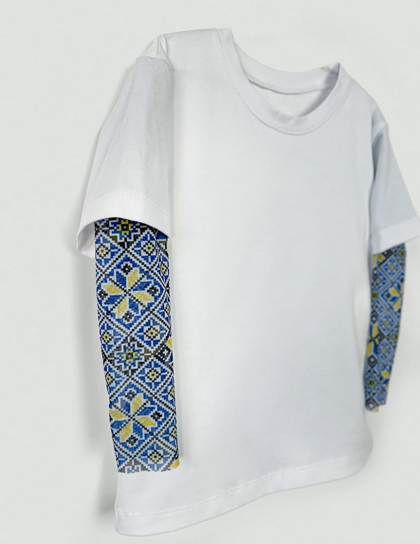 Футболка з тату-рукавами Дрейк Вишиванка біла Палаючий тризуб