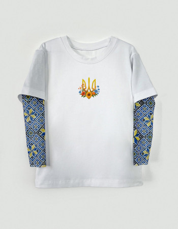 Футболка з тату-рукавами Дрейк Вишиванка біла Тризуб Квіти України