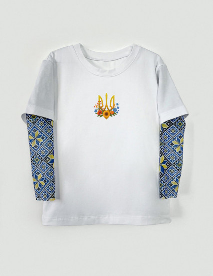 Футболка з тату-рукавами Дрейк Вишиванка біла Тризуб Квіти України