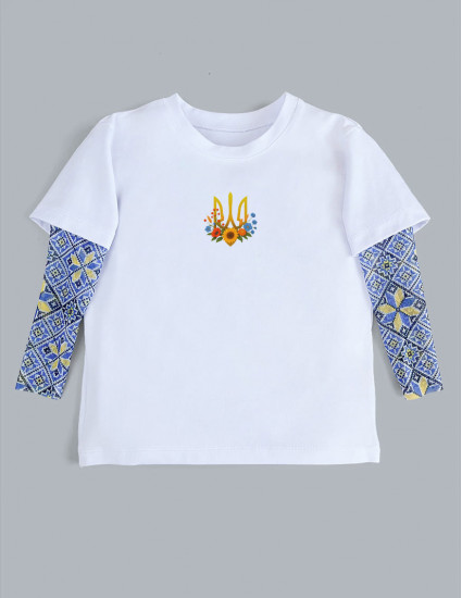 Футболка з тату-рукавами Дрейк Вишиванка біла Тризуб Квіти України