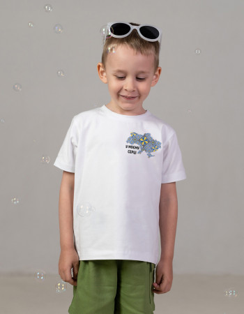 Футболка Овер біла Вишиванка Україна синьо-жовта