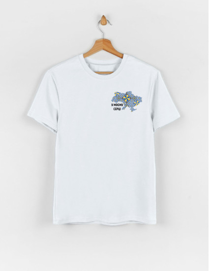 Футболка Овер для дорослого біла Вишиванка Україна синьо-жовта