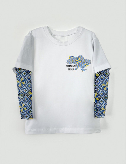 Футболка з тату-рукавами Дрейк Вишиванка біла Вишиванка Україна синьо-жовта