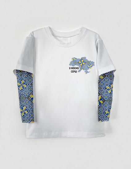 Футболка з тату-рукавами Дрейк Вишиванка біла Вишиванка Україна синьо-жовта