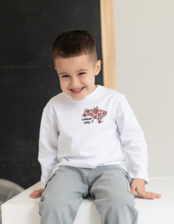 Лонгслив Лінк білий Українські мотиви червоно-чорні