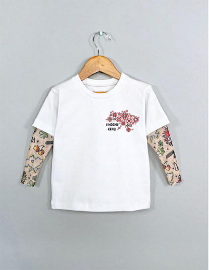 Футболка з тату-рукавами Дрейк Ukraine біла Українські мотиви червоно-чорні