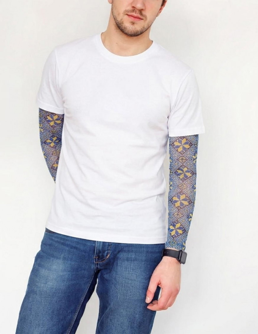 Футболка Дрейк чоловіча з тату-рукавами Вишиванка біла