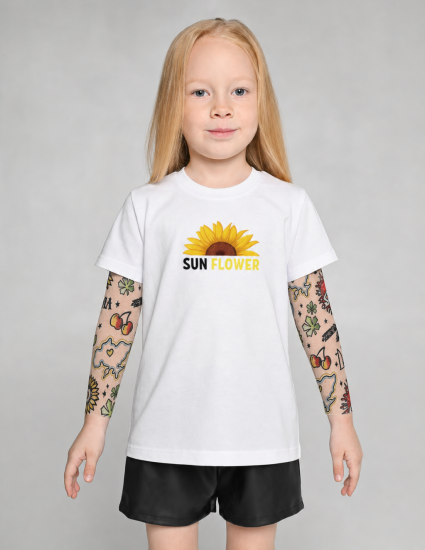 Футболка з тату-рукавами Дрейк Ukraine біла Sun Flower
