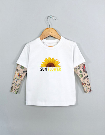 Футболка з тату-рукавами Дрейк Ukraine біла Sun Flower