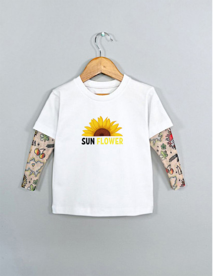 Футболка з тату-рукавами Дрейк Ukraine біла Sun Flower