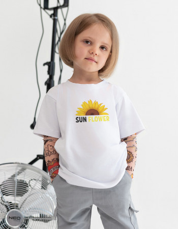 Футболка з тату-рукавами Дрейк Ukraine біла Sun Flower