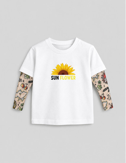 Футболка з тату-рукавами Дрейк Ukraine біла Sun Flower