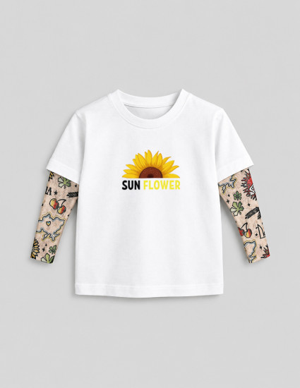 Футболка з тату-рукавами Дрейк Ukraine біла Sun Flower