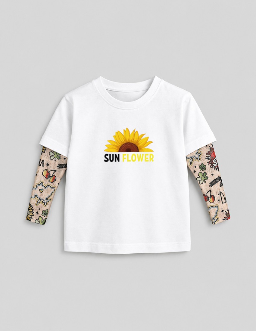Футболка з тату-рукавами Дрейк Ukraine біла Sun Flower