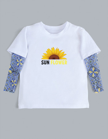 Футболка з тату-рукавами Дрейк Вишиванка біла Sun Flower