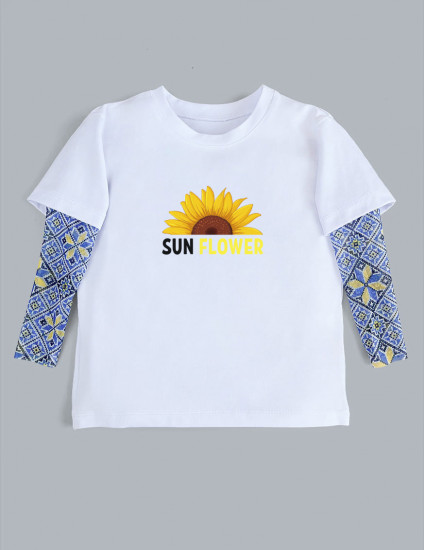 Футболка з тату-рукавами Дрейк Вишиванка біла Sun Flower