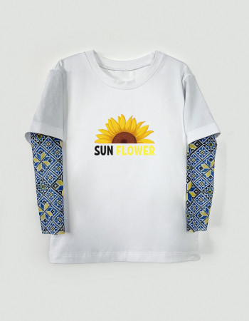 Футболка з тату-рукавами Дрейк Вишиванка біла Sun Flower