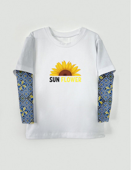 Футболка з тату-рукавами Дрейк Вишиванка біла Sun Flower