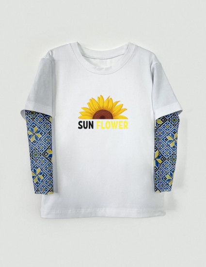 Футболка з тату-рукавами Дрейк Вишиванка біла Sun Flower