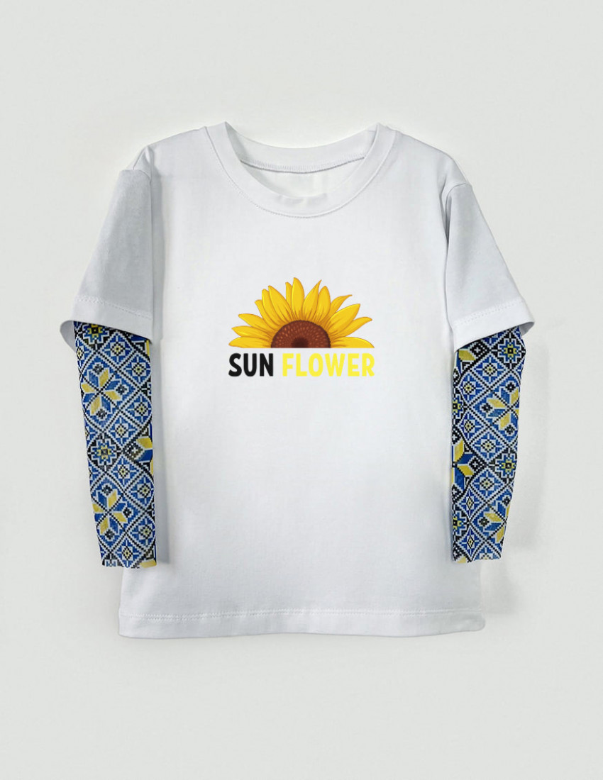 Футболка з тату-рукавами Дрейк Вишиванка біла Sun Flower
