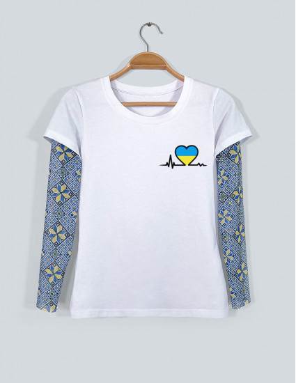 Футболка Дрейк жіноча з тату-рукавами Вишиванка біла З Україною в сердці