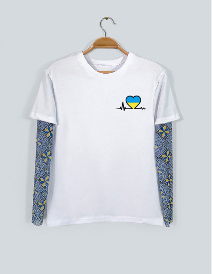 Футболка Дрейк чоловіча з тату-рукавами Вишиванка біла З Україною в сердці