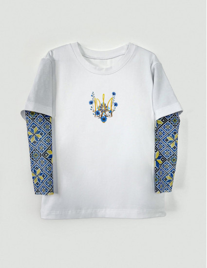 Футболка з тату-рукавами Дрейк Вишиванка біла Тризуб вишиванка з волошками