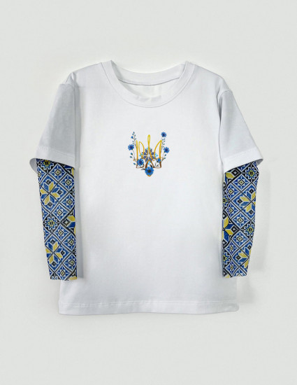 Футболка з тату-рукавами Дрейк Вишиванка біла Тризуб вишиванка з волошками