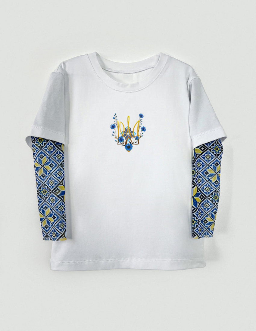 Футболка з тату-рукавами Дрейк Вишиванка біла Тризуб вишиванка з волошками