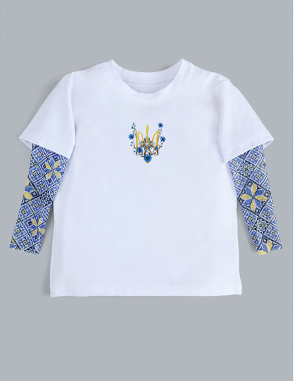 Футболка з тату-рукавами Дрейк Вишиванка біла Тризуб вишиванка з волошками